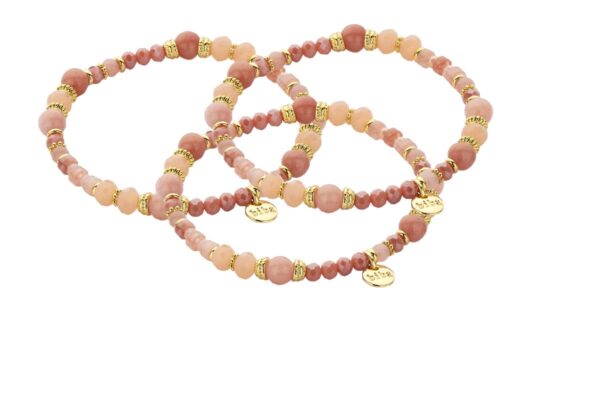 Biba Armband Crystal & Naturstein Perlen Apricot Rosa Gold Damen Armband Biba Anhänger Gold
