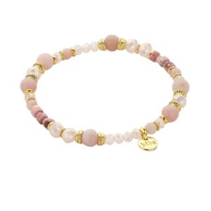 Biba Armband Crystal & Naturstein Perlen Weiß Rosa Gold Damen Armband Biba Anhänger Gold