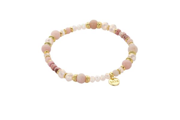 Biba Armband Crystal & Naturstein Perlen Weiß Rosa Gold Damen Armband Biba Anhänger Gold