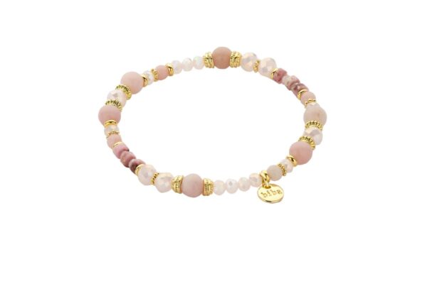 Biba Armband Crystal & Naturstein Perlen Weiß Rosa Gold Damen Armband Biba Anhänger Gold