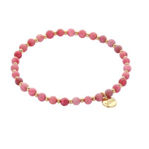 Biba Armband Naturstein Perlen Pink Rosa Gold Damen Armband Biba Anhänger Gold
