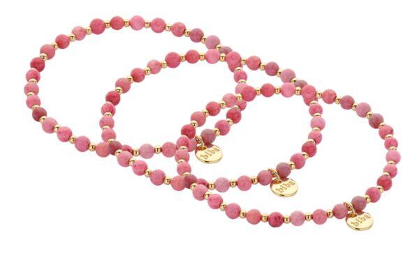 Biba Armband Naturstein Perlen Pink Rosa Gold Damen Armband Biba Anhänger Gold