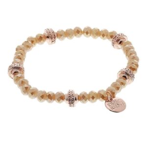 Biba Armband Crystal Perlen Beige Damen Armband Biba Anhänger Rosegold