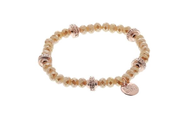 Biba Armband Crystal Perlen Beige Damen Armband Biba Anhänger Rosegold