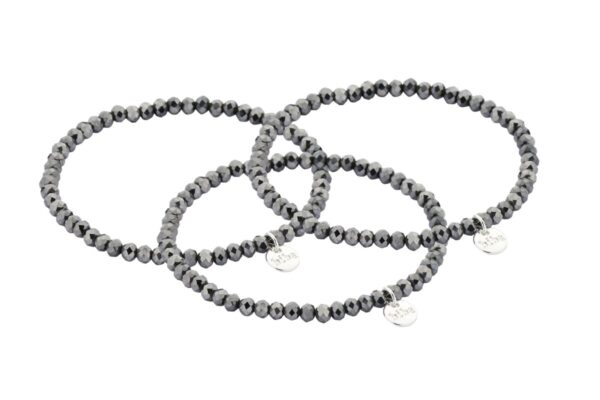 Biba Armband Crystal Perlen Grau Damen Armband Biba Anhänger Silber 4mm