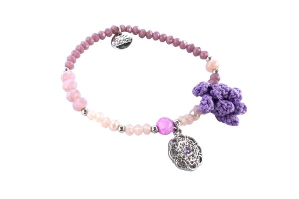 Biba Armband Crystal Perlen Lila Damen Armband Biba Anhänger Silber Lila Blume