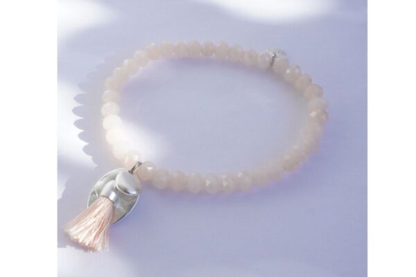 Biba Armband Crystal Perlen Rosenquarz Rosa Damen Armband Biba Anhänger Silber