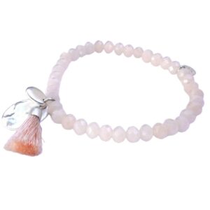 Biba Armband Crystal Perlen Rosenquarz Rosa Damen Armband Biba Anhänger Silber