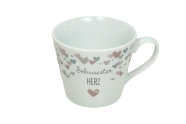 Krasilnikoff Henkeltasse Kaffeetasse Sprüche Tasse Schwester Herz