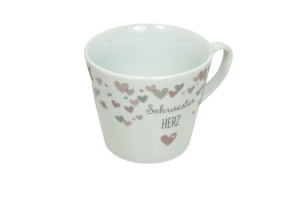 Krasilnikoff Henkeltasse Kaffeetasse Sprüche Tasse Schwester Herz