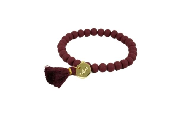 Biba Armband Ton Perlen Bordeaux Damen Armband Glücksbringer Biba Anhänger Gold 
