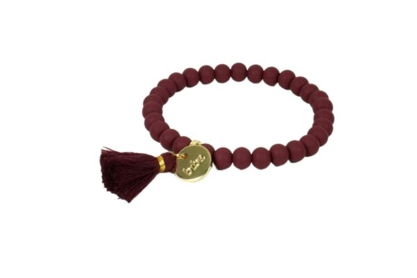 Biba Armband Ton Perlen Bordeaux Damen Armband Glücksbringer Biba Anhänger Gold 