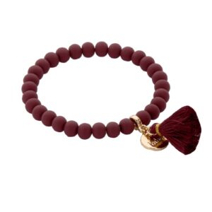 Biba Armband Ton Perlen Bordeaux Damen Armband Glücksbringer Biba Anhänger Gold 