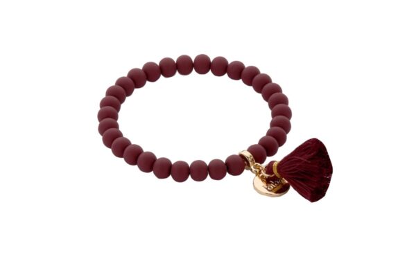 Biba Armband Ton Perlen Bordeaux Damen Armband Glücksbringer Biba Anhänger Gold 