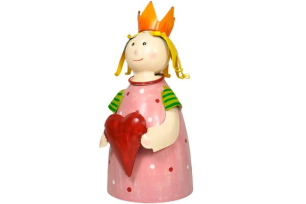 Deko Figur Metall Blechfigur Zaunhocker Rosa Princess mit Herz