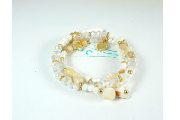 Biba Armband Trio Perlen Mix Damen Armband Weiß Gold Anhänger