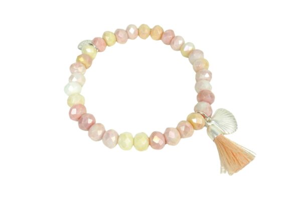 Biba Armband Crystal Pastell Perlen Damen Armband Troddel Apricot Muschel Anhänger Silber