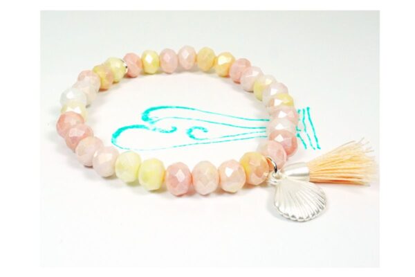 Biba Armband Crystal Pastell Perlen Damen Armband Troddel Apricot Muschel Anhänger Silber