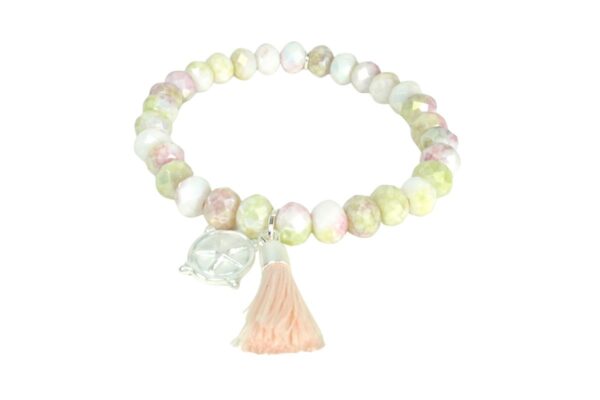 Biba Armband Crystal Pastell Perlen Damen Armband Troddel Apricot Stern Anhänger Silber