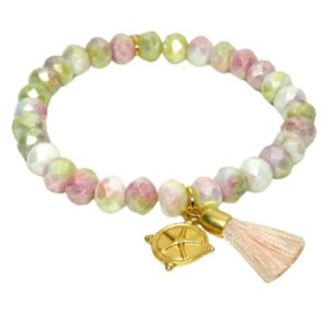 Biba Armband Crystal Pastell Perlen Damen Armband Troddel Apricot Stern Anhänger Gold