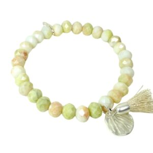 Biba Armband Crystal Pastell Perlen Damen Armband Troddel Beige Blume Anhänger Silber