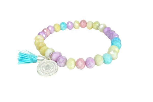 Biba Armband Crystal Pastell Perlen Damen Armband Troddel Türkis Mandala Anhänger Silber
