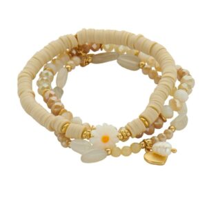 Biba Armband Trio Perlen Mix Damen Armband Beige Gold Anhänger