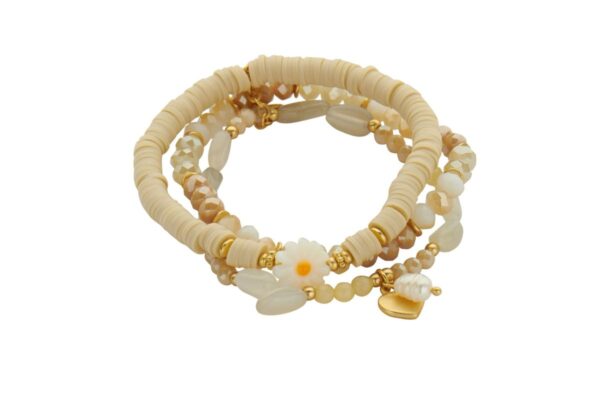 Biba Armband Trio Perlen Mix Damen Armband Beige Gold Anhänger