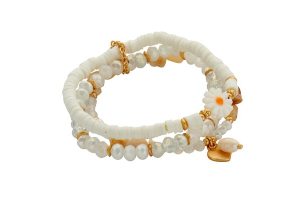 Biba Armband Trio Perlen Mix Damen Armband Weiß Gold Anhänger