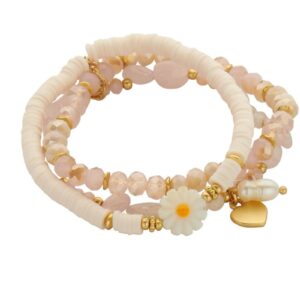 Biba Armband Trio Perlen Mix Damen Armband Rosa Gold Anhänger