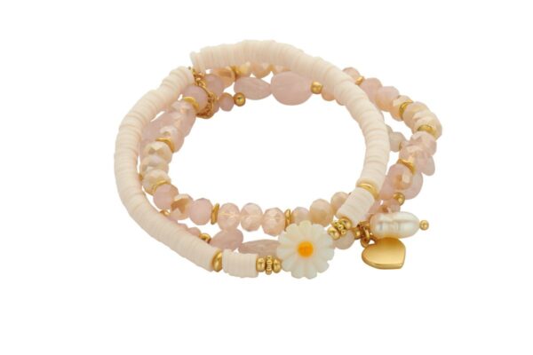 Biba Armband Trio Perlen Mix Damen Armband Rosa Gold Anhänger