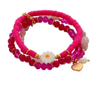 Biba Armband Trio Perlen Mix Damen Armband Pink Gold Anhänger