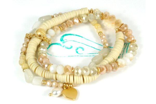 Biba Armband Trio Perlen Mix Damen Armband Beige Gold Anhänger