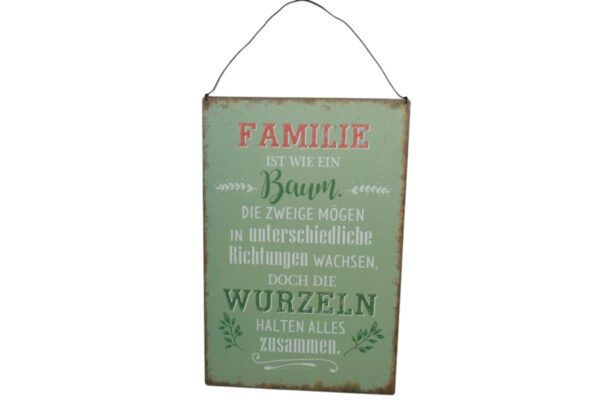 Deko Blechschild Aufhänger Wanddeko Familie Ist Wie Ein Baum. Die Zweige Mögen In unterschiedliche Richtungen Wachsen, Doch Die Wurzeln Halten Alles Zusammen