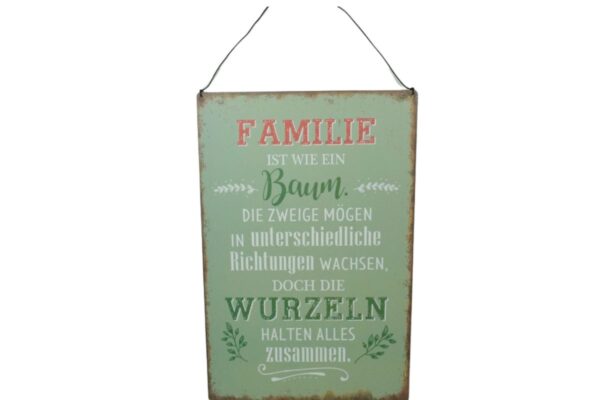 Deko Blechschild Aufhänger Wanddeko Familie Ist Wie Ein Baum. Die Zweige Mögen In unterschiedliche Richtungen Wachsen, Doch Die Wurzeln Halten Alles Zusammen