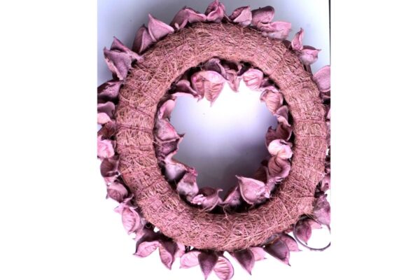 Couronne Deko Kranz Naturkranz Cotton Pod Wreath Kirschfarben 20cm∅ Handarbeit