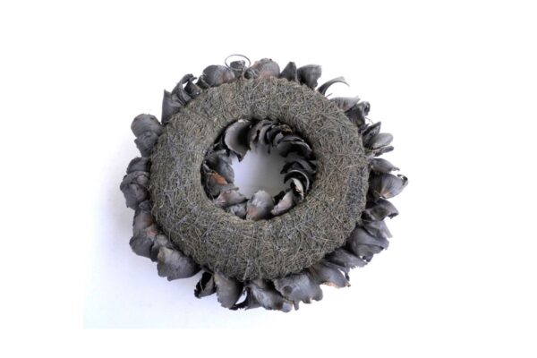 Couronne Deko Kranz Naturkranz Palm Petal Wreath Dark Grey Wash 25cm∅ Handarbeit