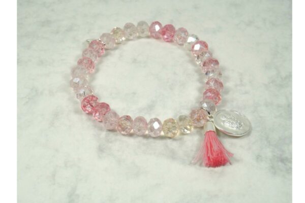 Biba Armband Crystal Perlen 6mm Rose Klar Damen Armband Troddel Anhänger Silber