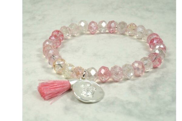 Biba Armband Crystal Perlen 6mm Rose Klar Damen Armband Troddel Anhänger Silber