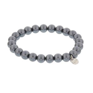Biba Armband Glasperlen Grey 8mm Ø Anhänger Silber