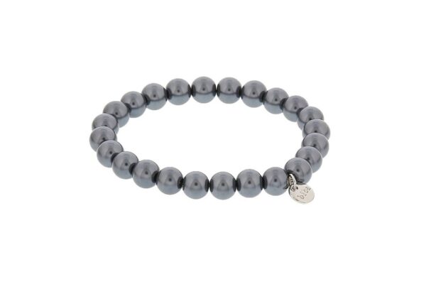 Biba Armband Glasperlen Grey 8mm Ø Anhänger Silber