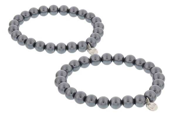 Biba Armband Glasperlen Grey 8mm Ø Anhänger Silber