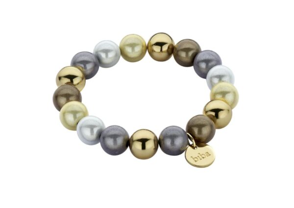Biba Armband Polymerperlen Grey Mix 12mm Ø Anhänger Gold