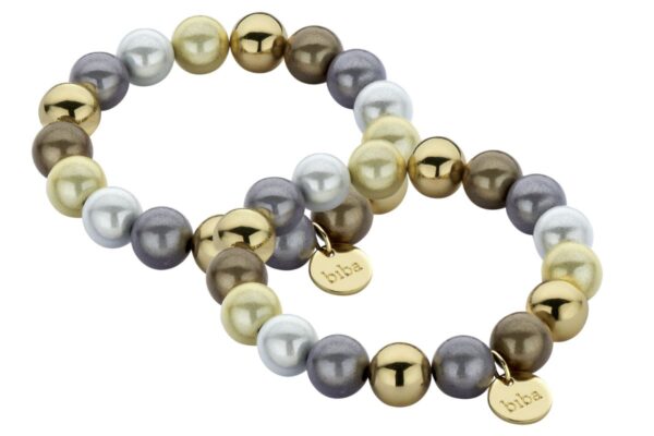 Biba Armband Polymerperlen Grey Mix 12mm Ø Anhänger Gold