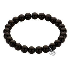 Biba Armband Glasperlen Black 8mm Ø Anhänger Silber