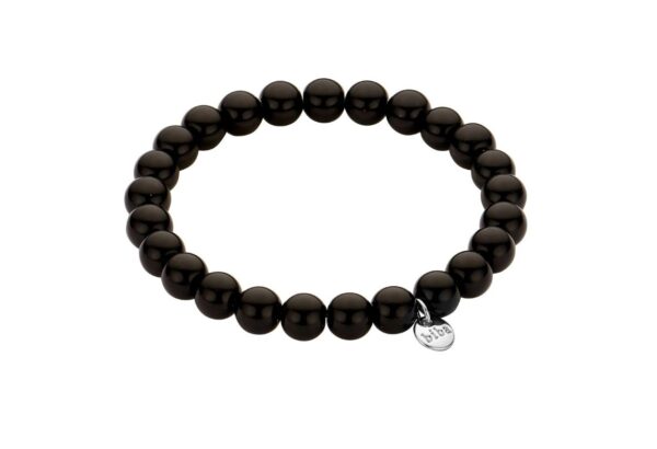 Biba Armband Glasperlen Black 8mm Ø Anhänger Silber