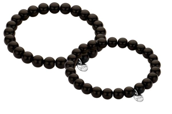 Biba Armband Glasperlen Black 8mm Ø Anhänger Silber