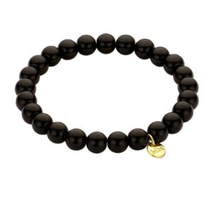 Biba Armband Glasperlen Black 8mm Ø Anhänger Gold