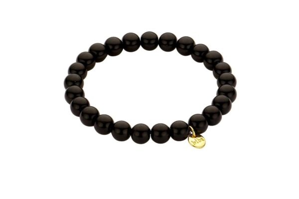 Biba Armband Glasperlen Black 8mm Ø Anhänger Gold
