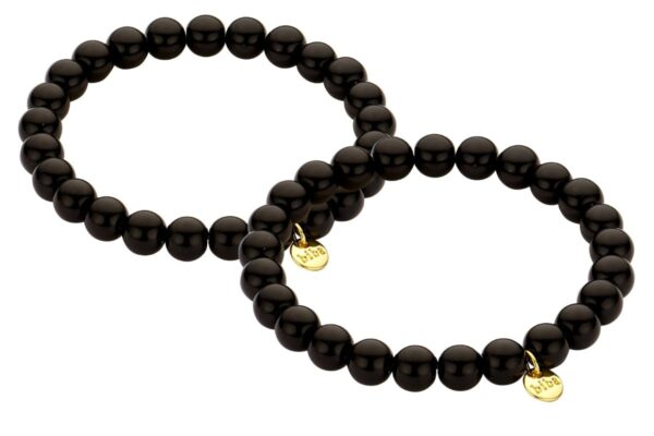 Biba Armband Glasperlen Black 8mm Ø Anhänger Gold